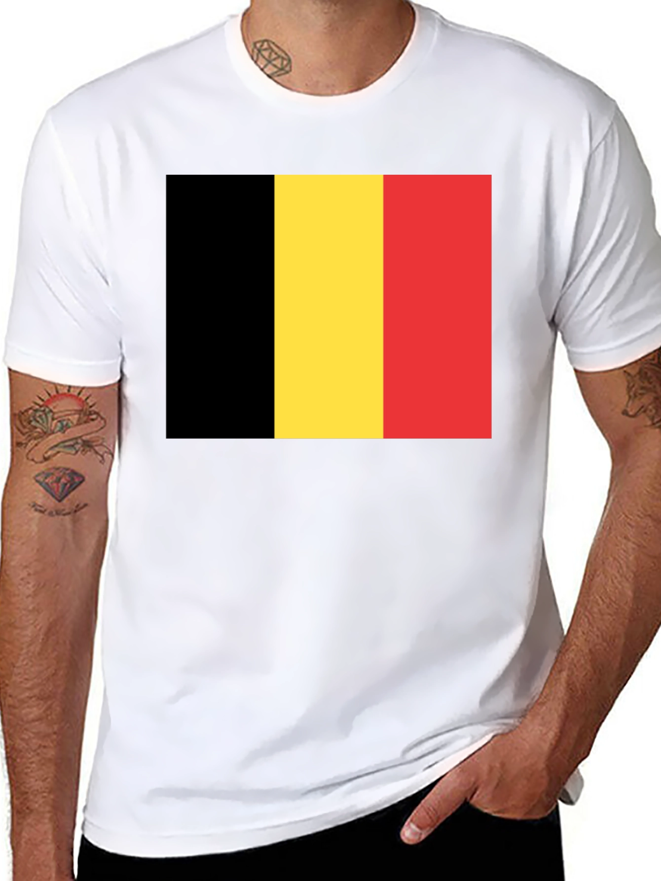 Belgium Flag T-Shirt - Black Crew Neck Tee