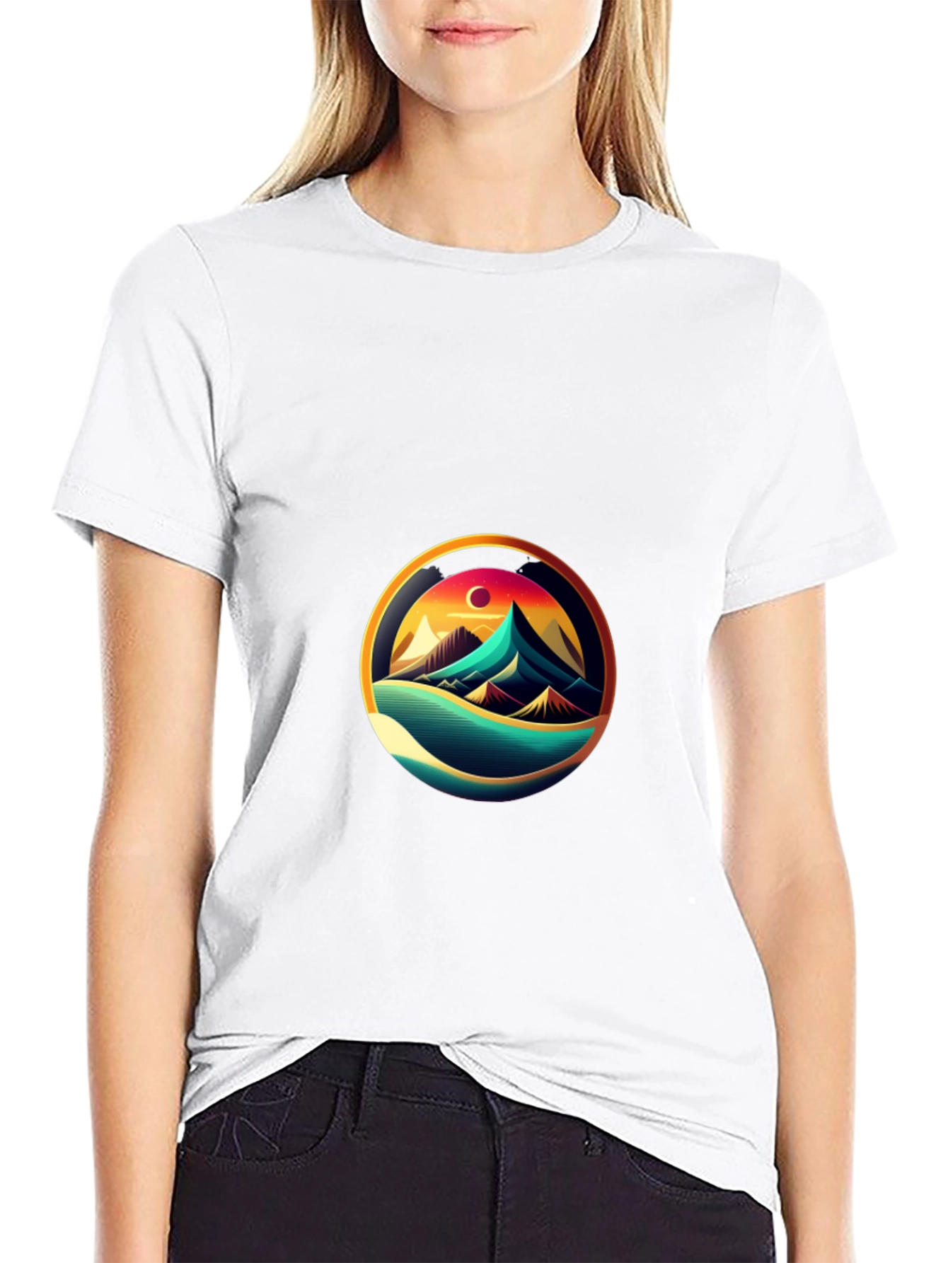 Mountain Horizon Graphic Tee - Black Cotton Casual Shirt