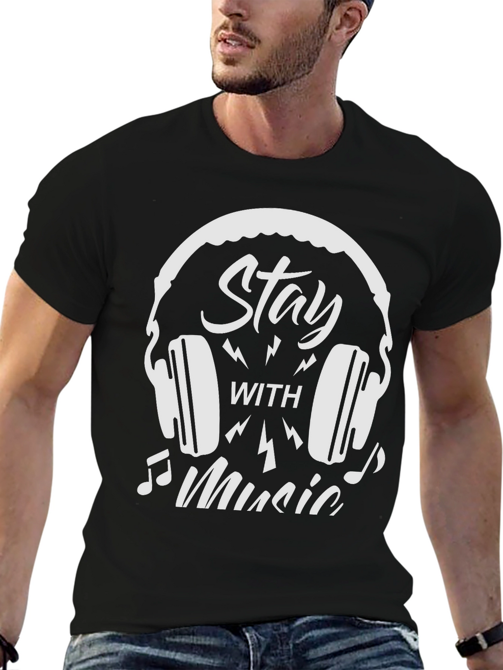 Stay With Music Graphic T-Shirt - Black