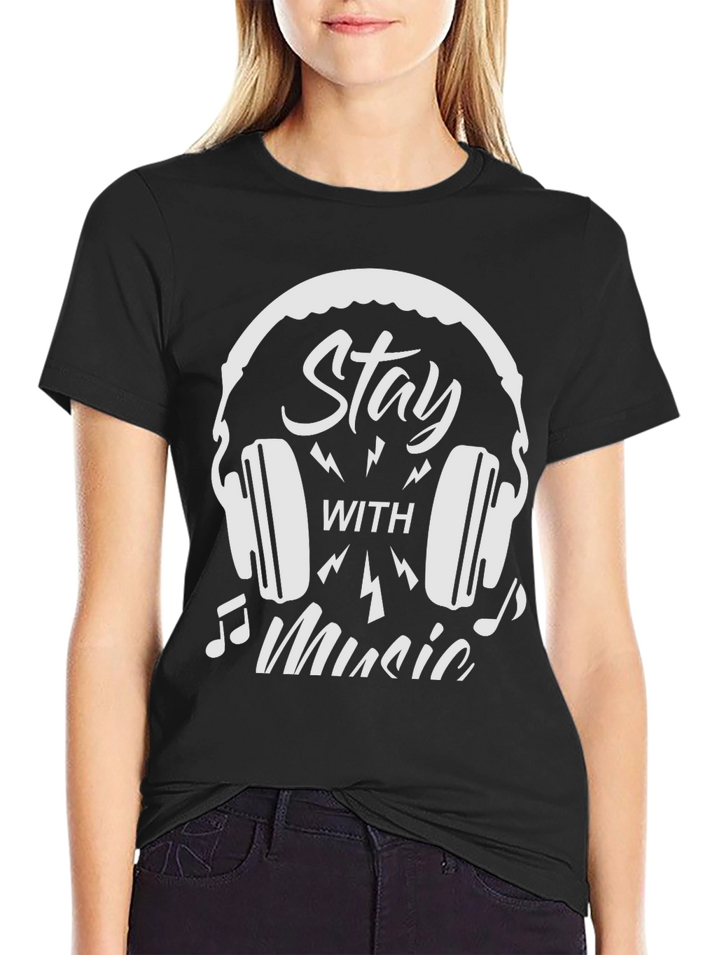 Stay With Music Graphic T-Shirt - Black