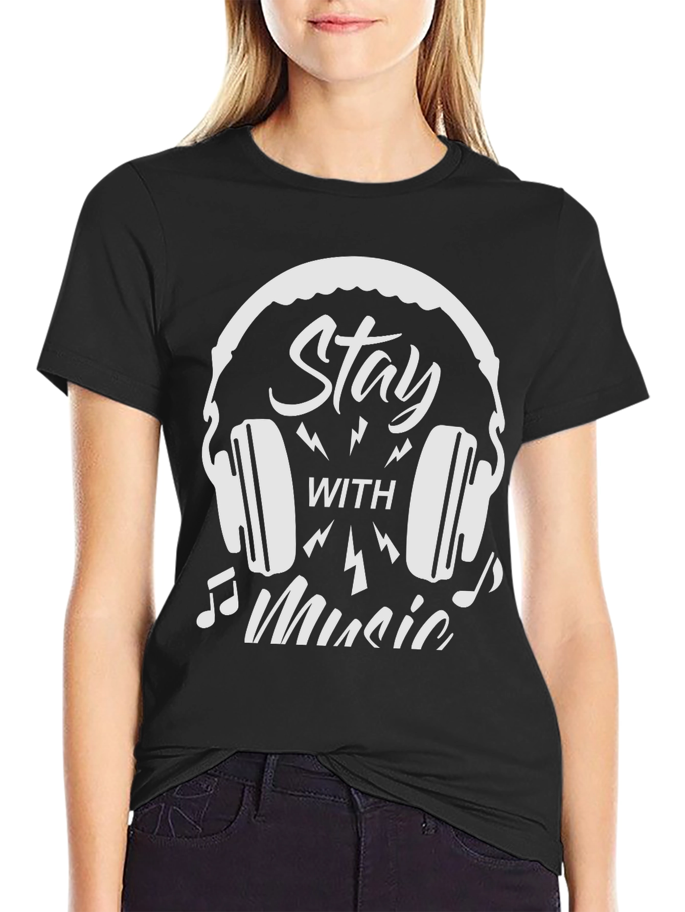Stay With Music Graphic T-Shirt - Black