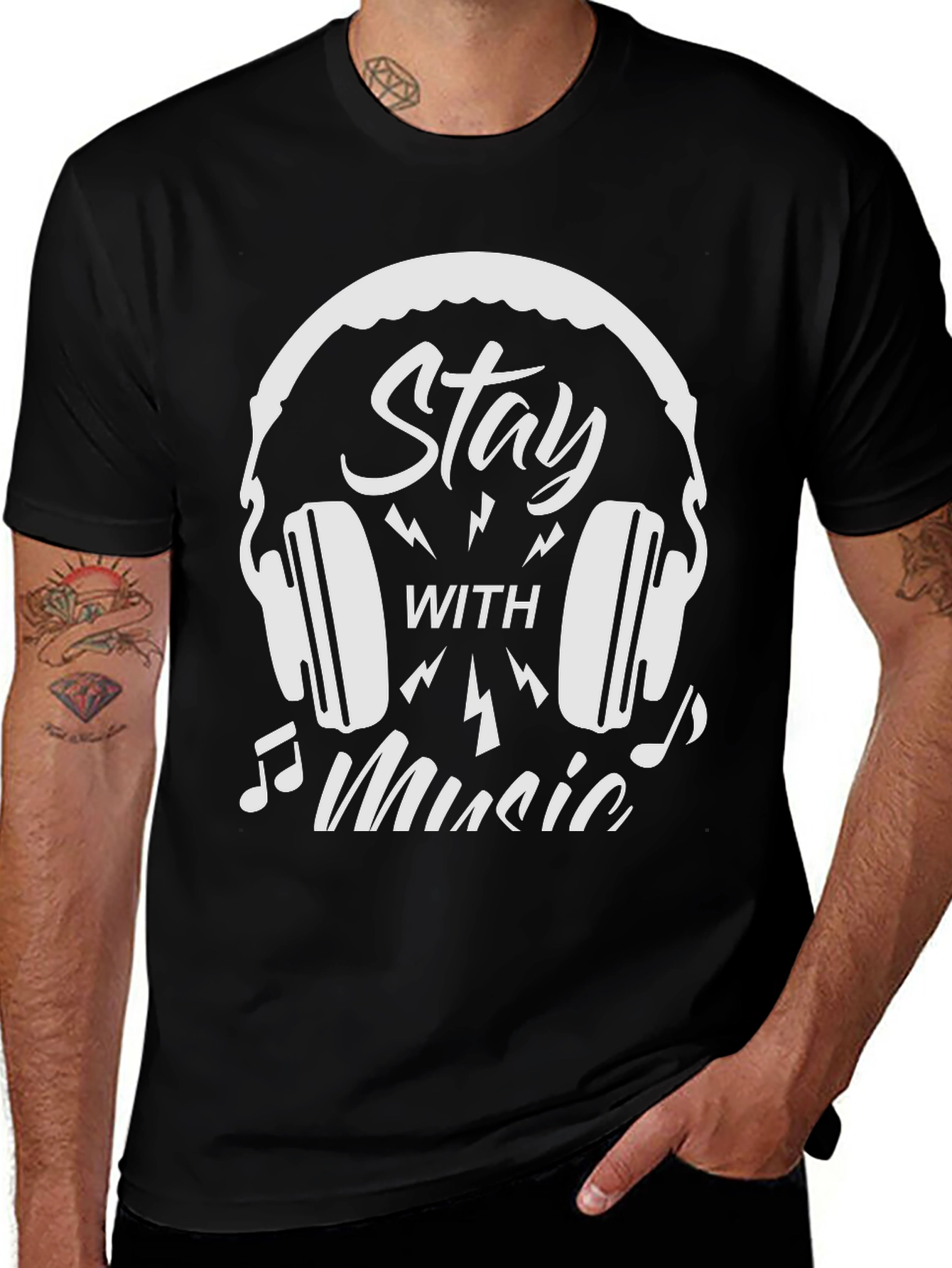 Stay With Music Graphic T-Shirt - Black