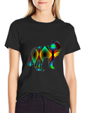 Abstract Wolf Graphic Print Black T-Shirt