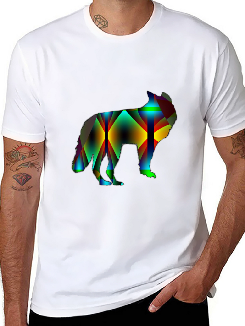 Abstract Wolf Graphic Print Black T-Shirt