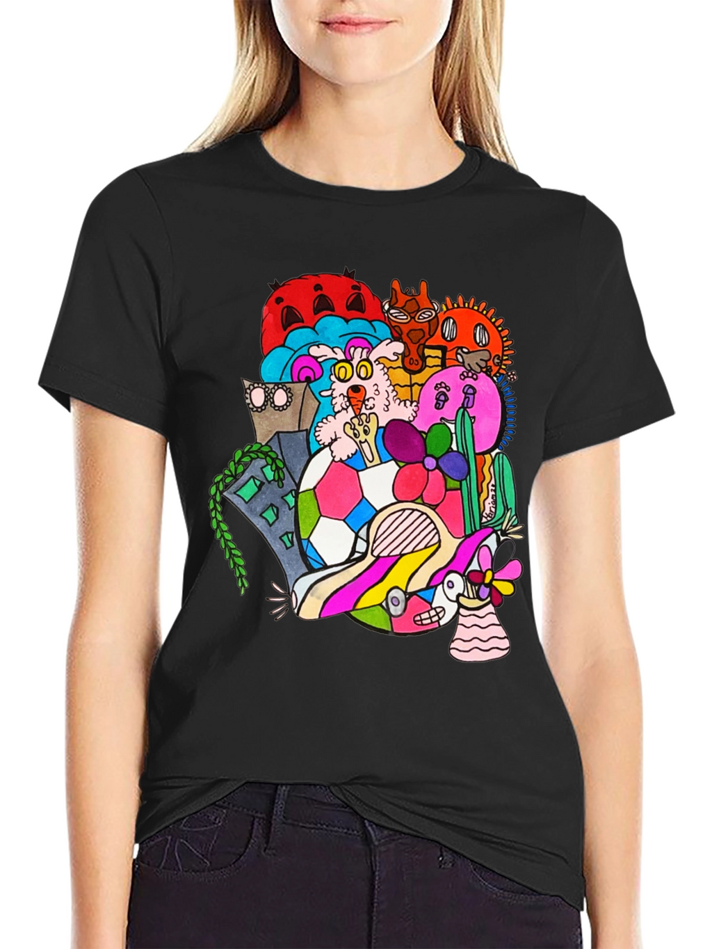 Doodle Art Tee - Unique Graphic Print Black T-Shirt