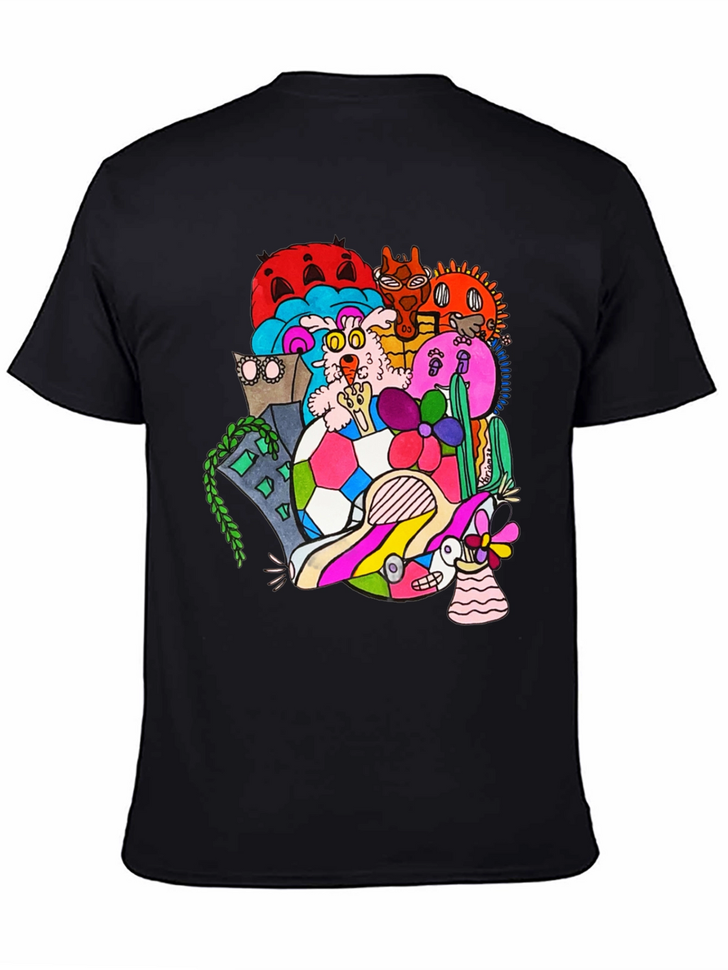 Doodle Art Tee - Unique Graphic Print Black T-Shirt