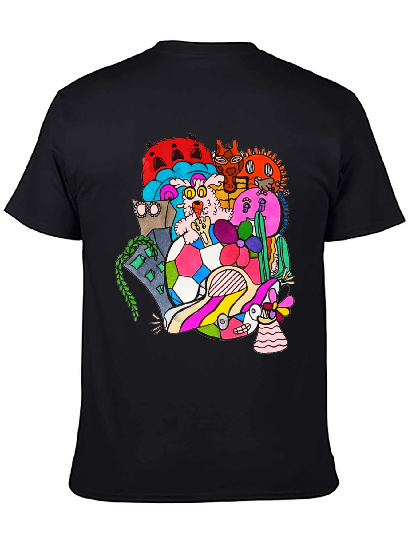 Doodle Art Tee - Unique Graphic Print Black T-Shirt