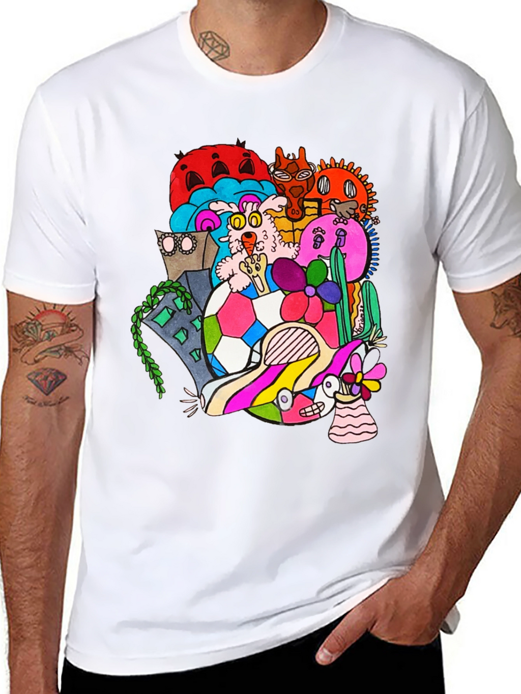 Doodle Art Tee - Unique Graphic Print Black T-Shirt