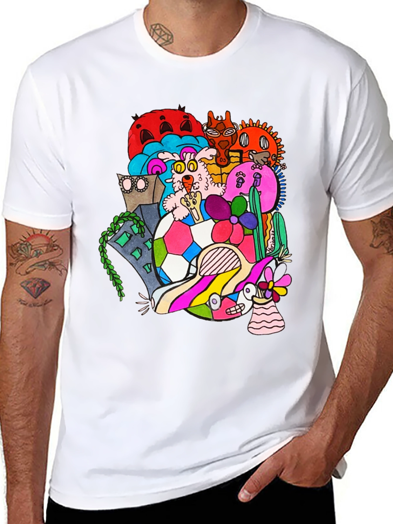 Doodle Art Tee - Unique Graphic Print Black T-Shirt