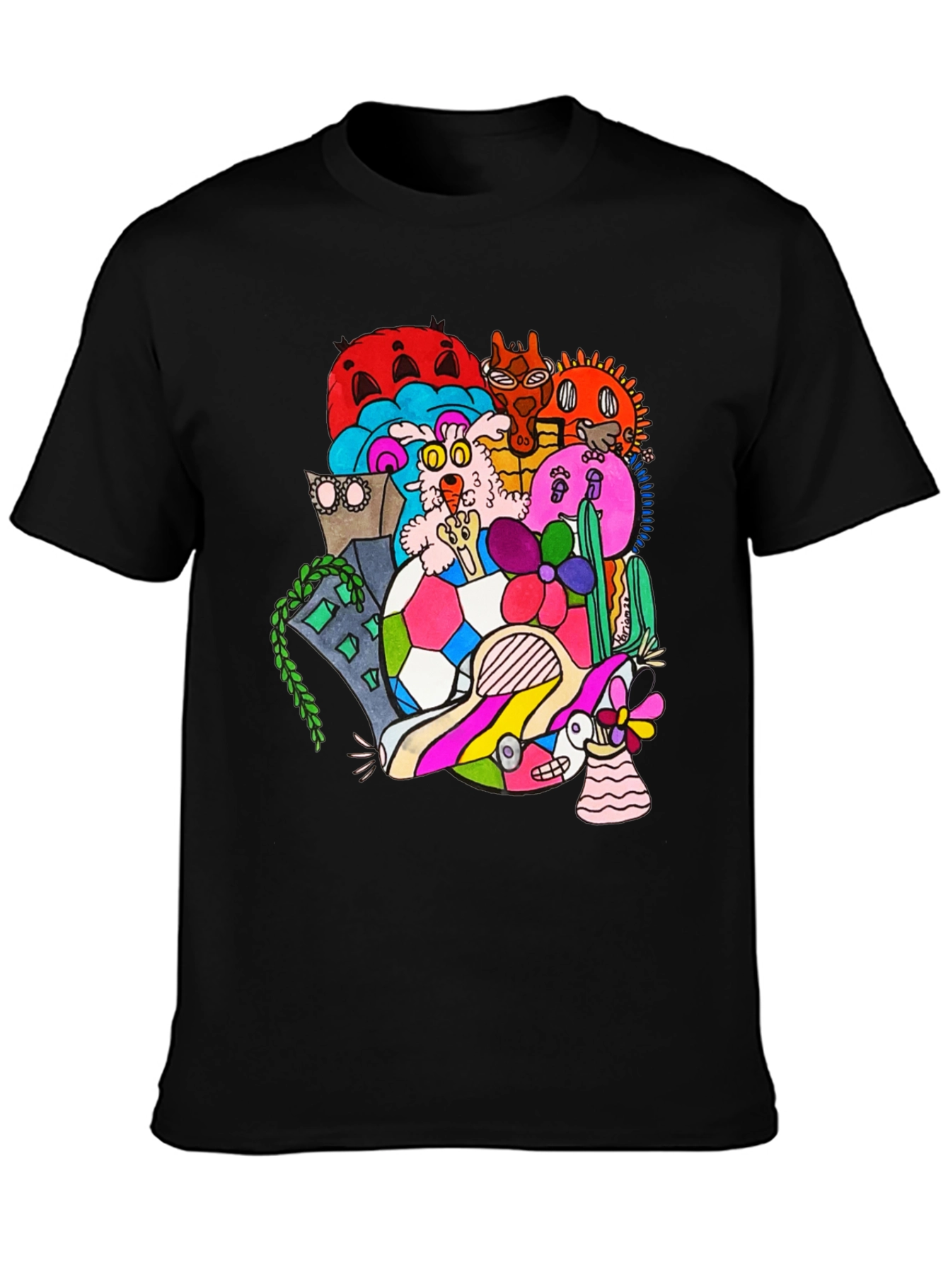 Doodle Art Tee - Unique Graphic Print Black T-Shirt