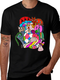 Doodle Art Tee - Unique Graphic Print Black T-Shirt