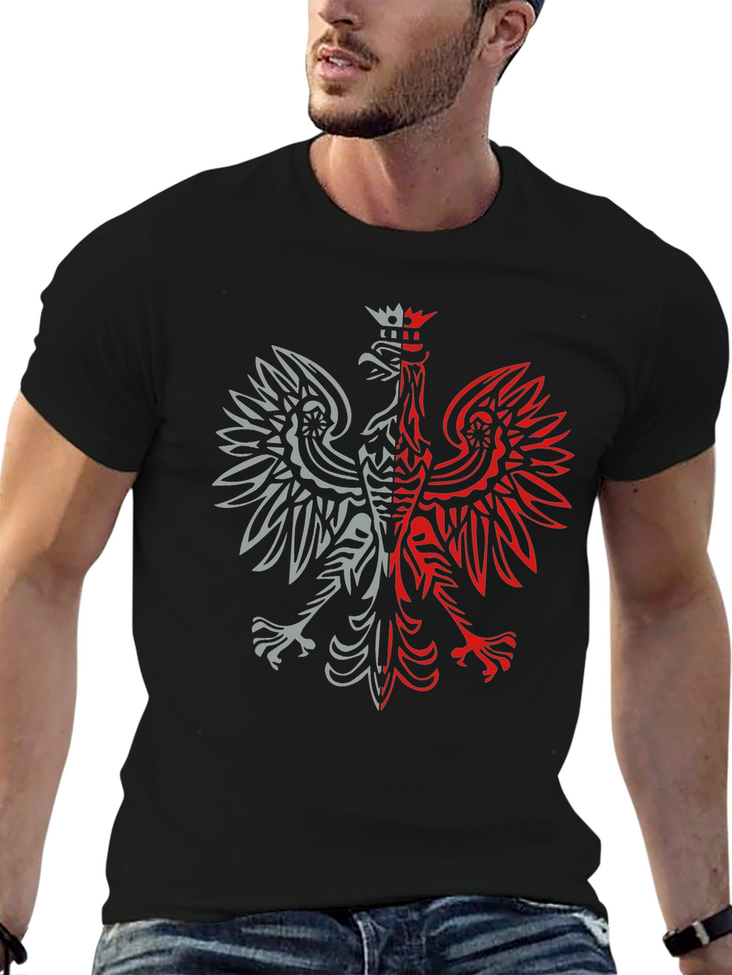 Polish Eagle Graphic Tee - Black Patriotic Shirt
