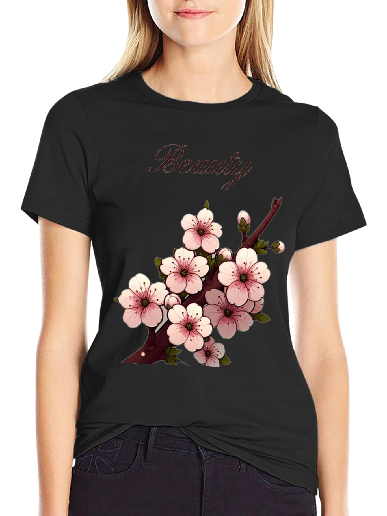 Beauty Cherry Blossom Graphic Tee - Stylish Casual Wear