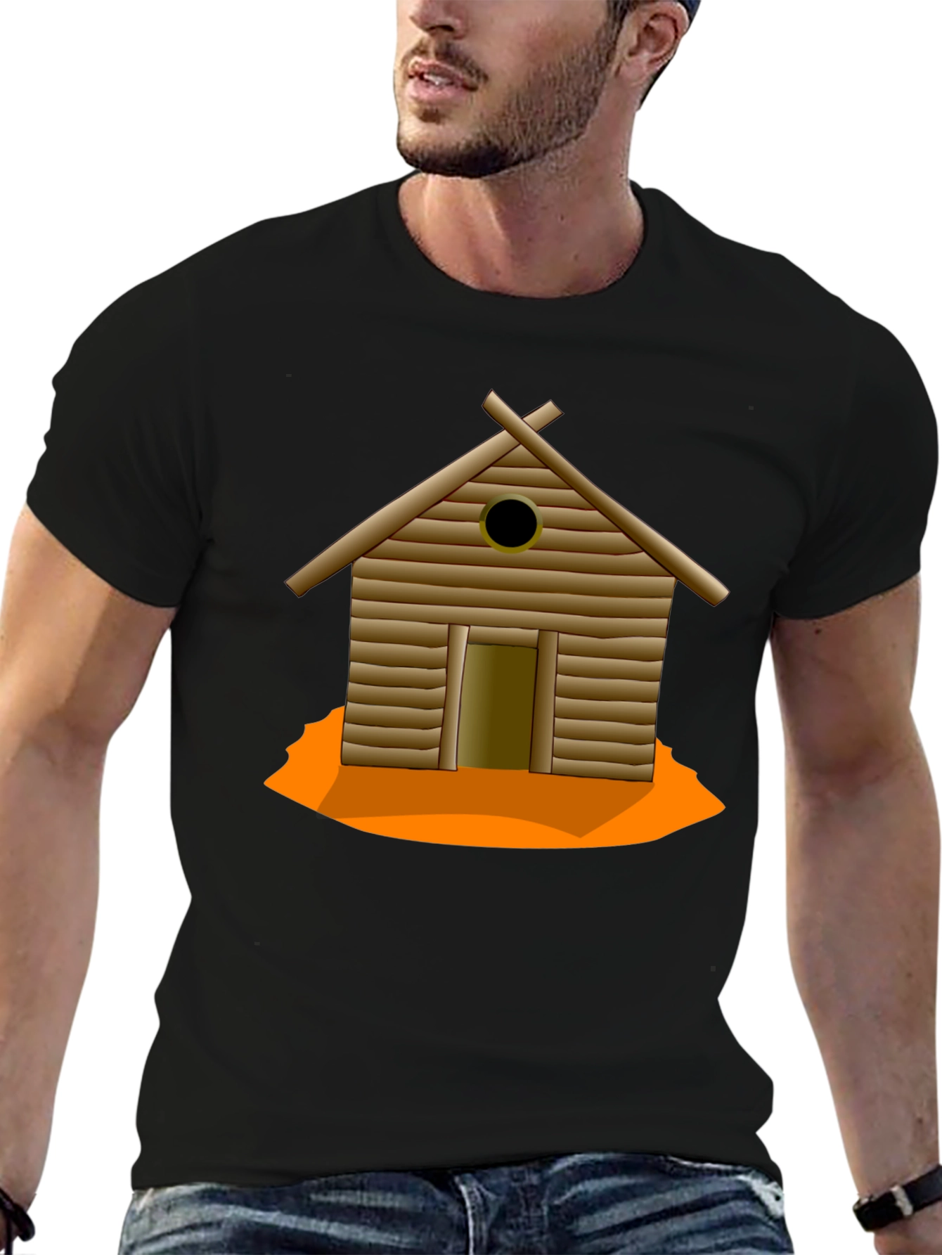 Rustic Cabin Graphic Tee - Black Cotton T-Shirt
