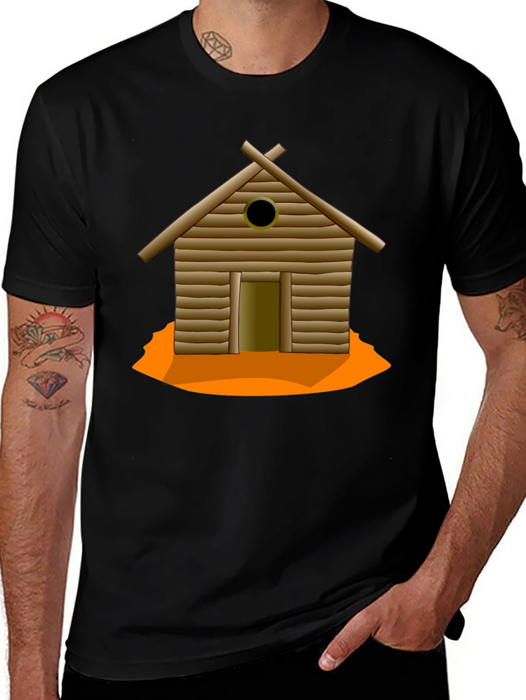 Rustic Cabin Graphic Tee - Black Cotton T-Shirt