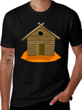 Rustic Cabin Graphic Tee - Black Cotton T-Shirt