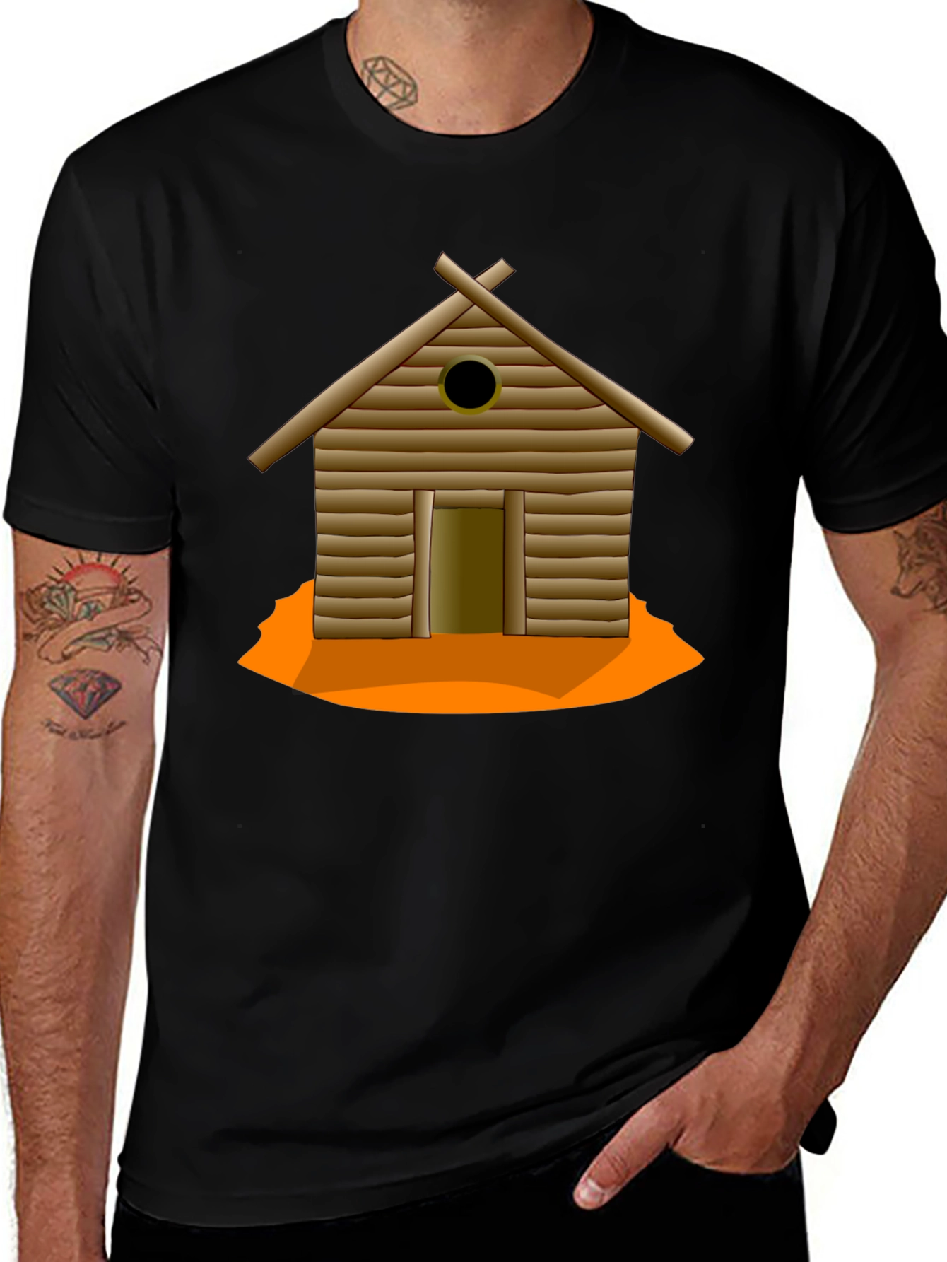 Rustic Cabin Graphic Tee - Black Cotton T-Shirt