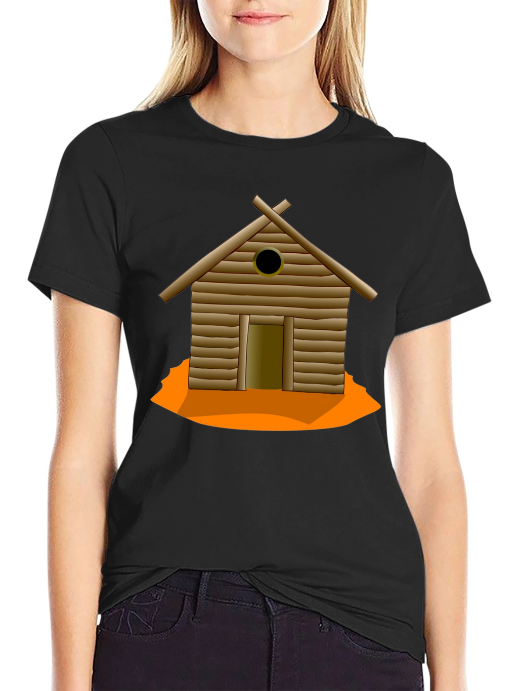 Rustic Cabin Graphic Tee - Black Cotton T-Shirt