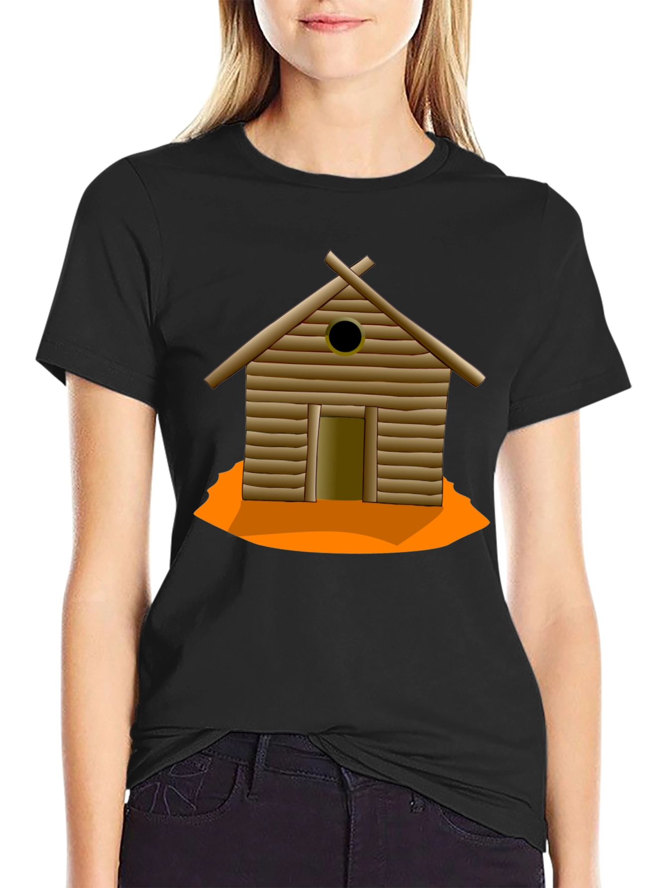 Rustic Cabin Graphic Tee - Black Cotton T-Shirt