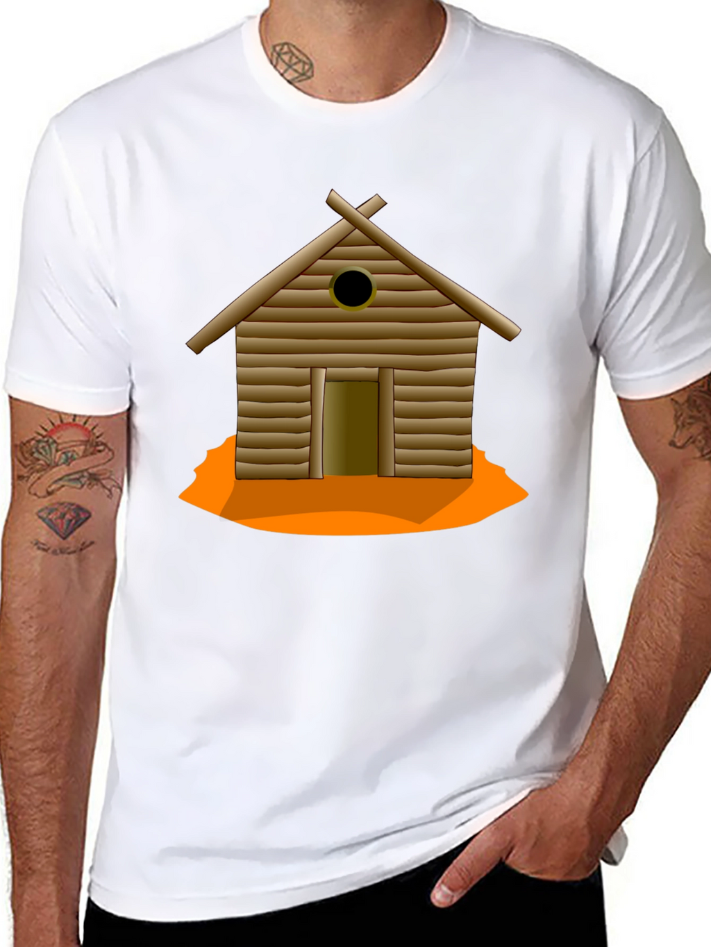 Rustic Cabin Graphic Tee - Black Cotton T-Shirt