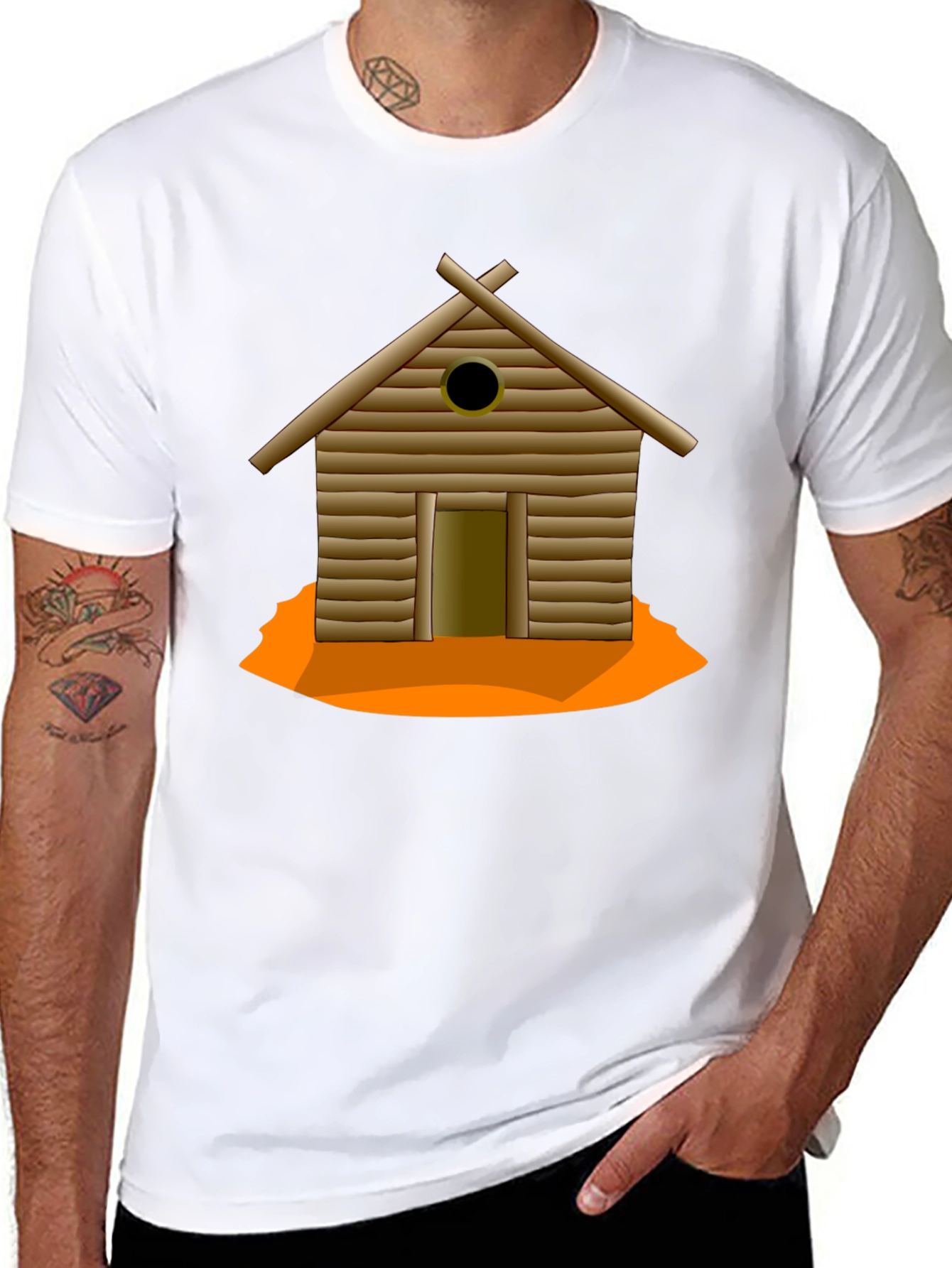 Rustic Cabin Graphic Tee - Black Cotton T-Shirt