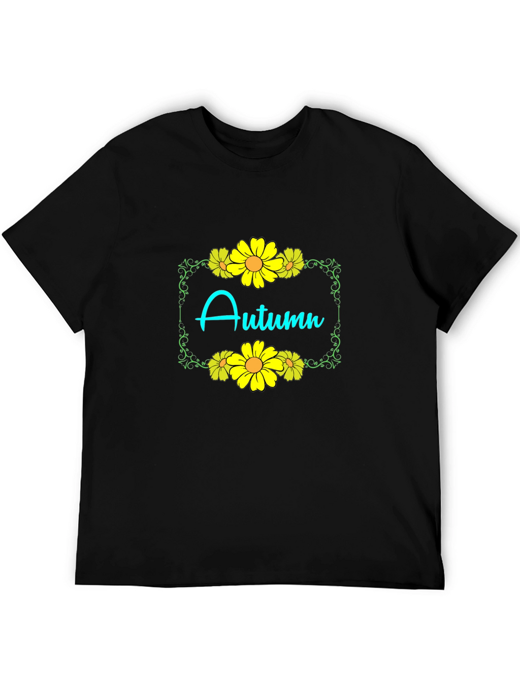 Autumn Floral Graphic Black T-Shirt