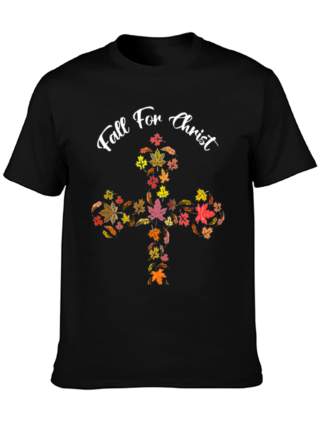 Fall For Christ Leaf Cross Black T-Shirt