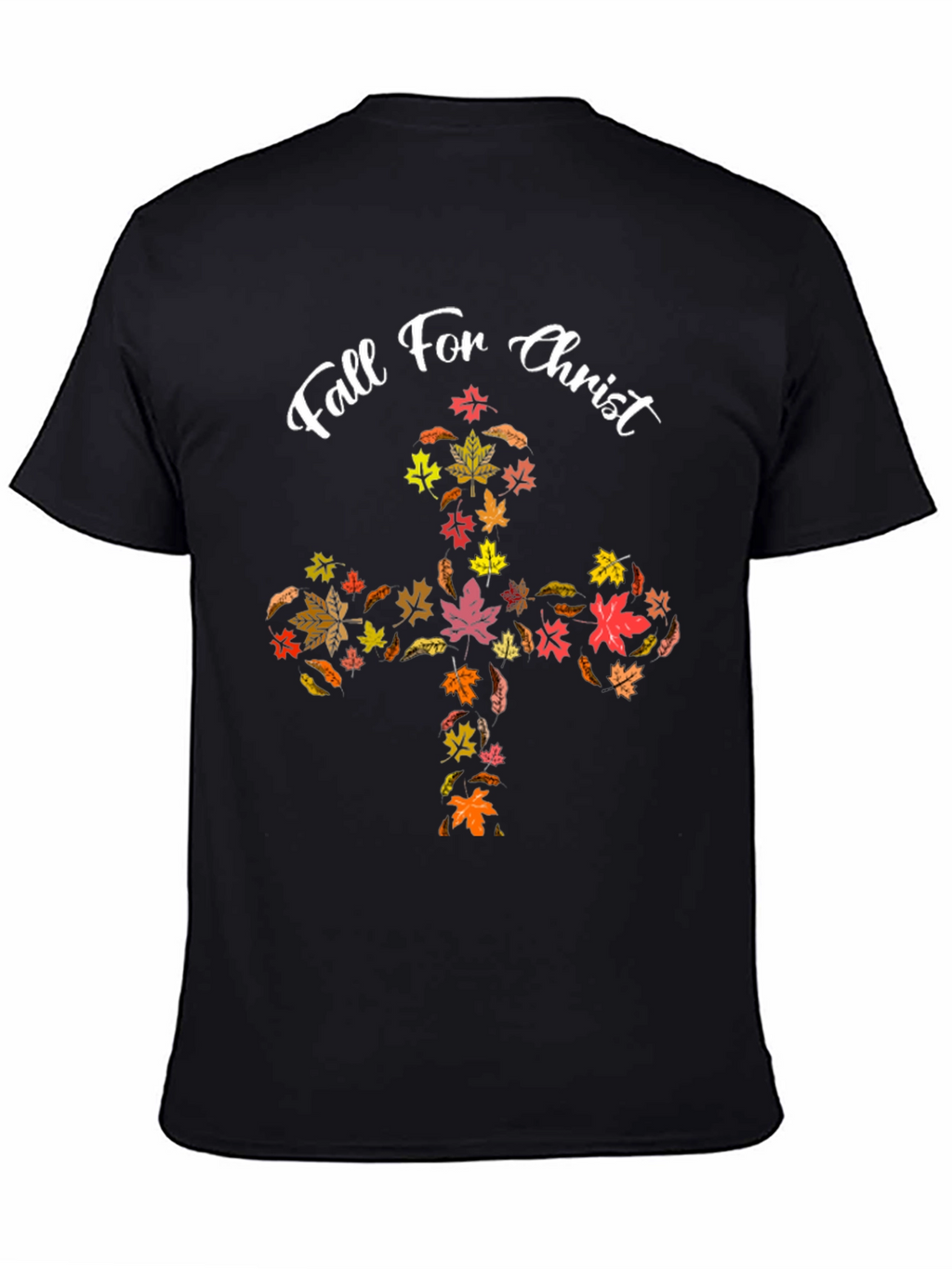 Fall For Christ Leaf Cross Black T-Shirt