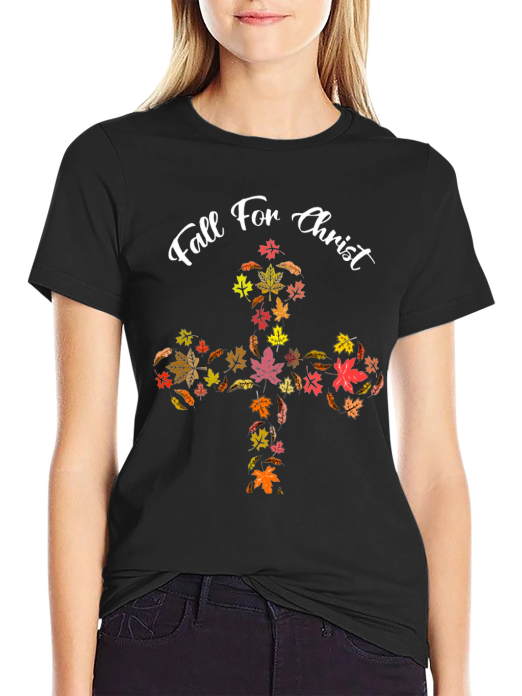 Fall For Christ Leaf Cross Black T-Shirt