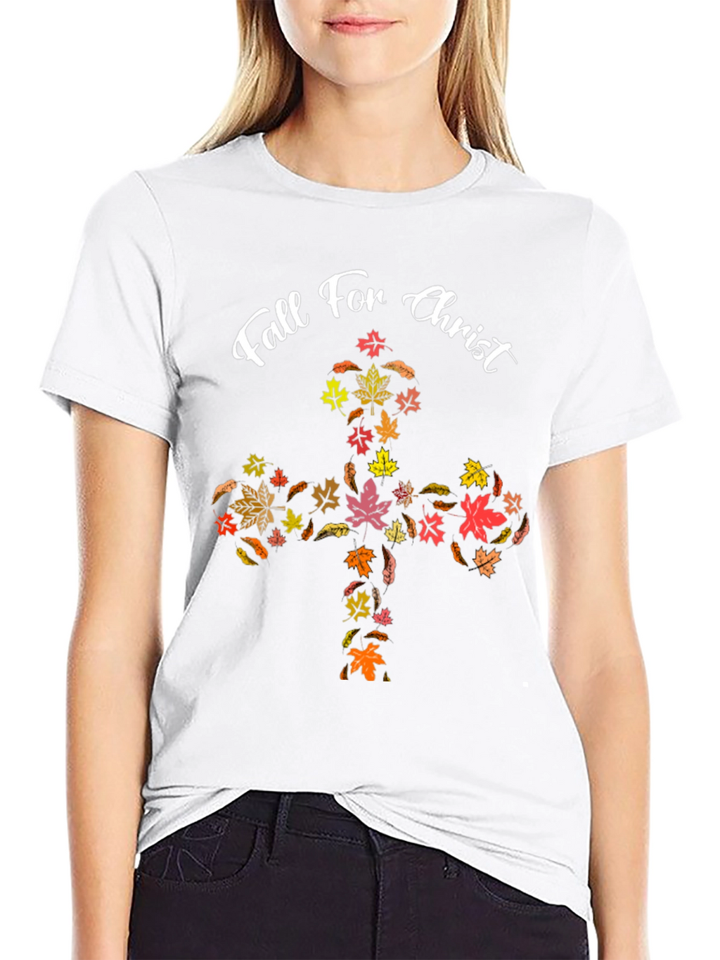Fall For Christ Leaf Cross Black T-Shirt