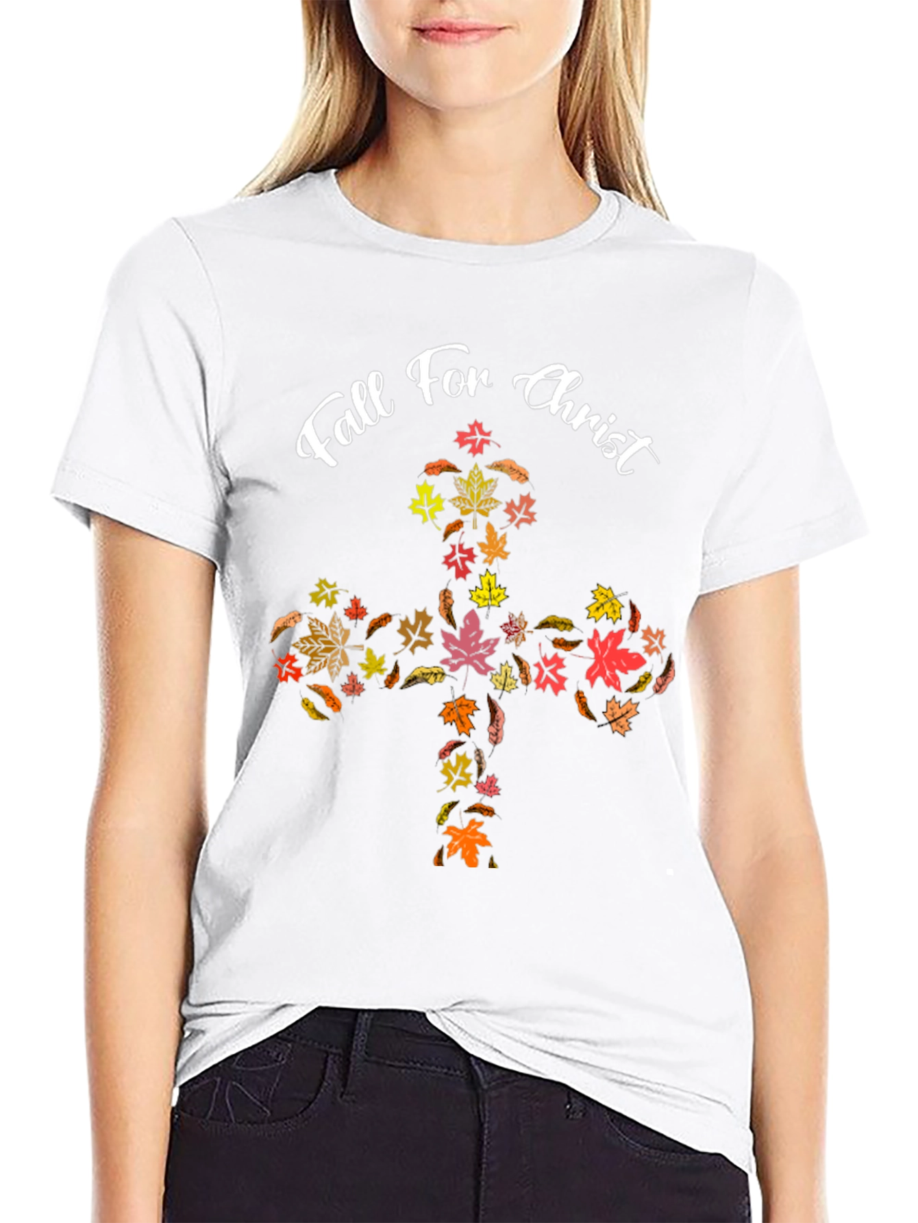 Fall For Christ Leaf Cross Black T-Shirt