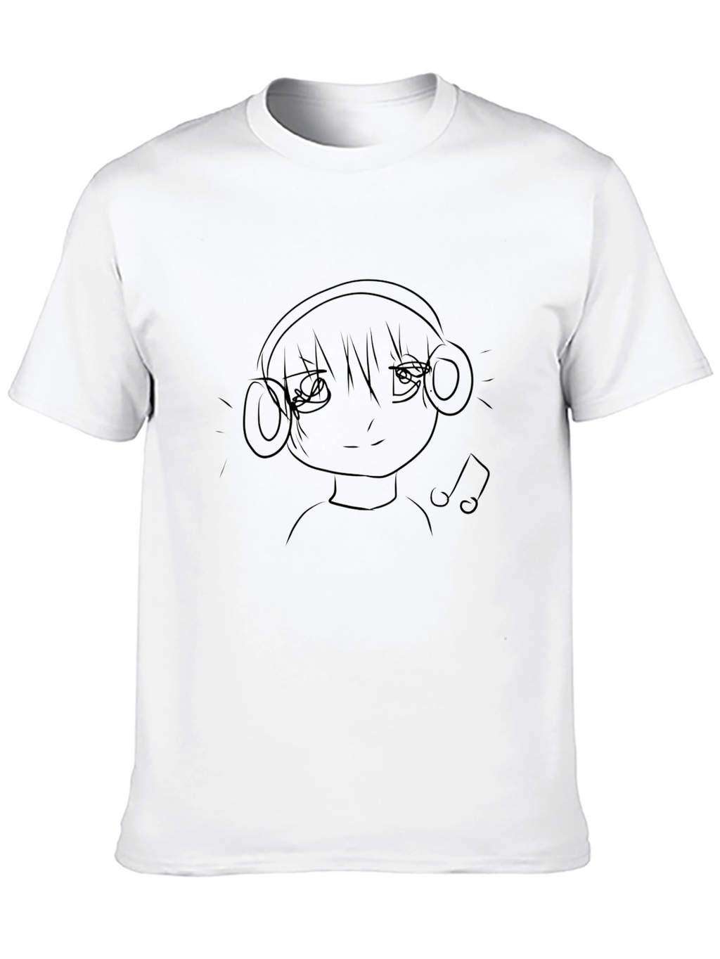 Anime Girl with Headphones Black Graphic Tee