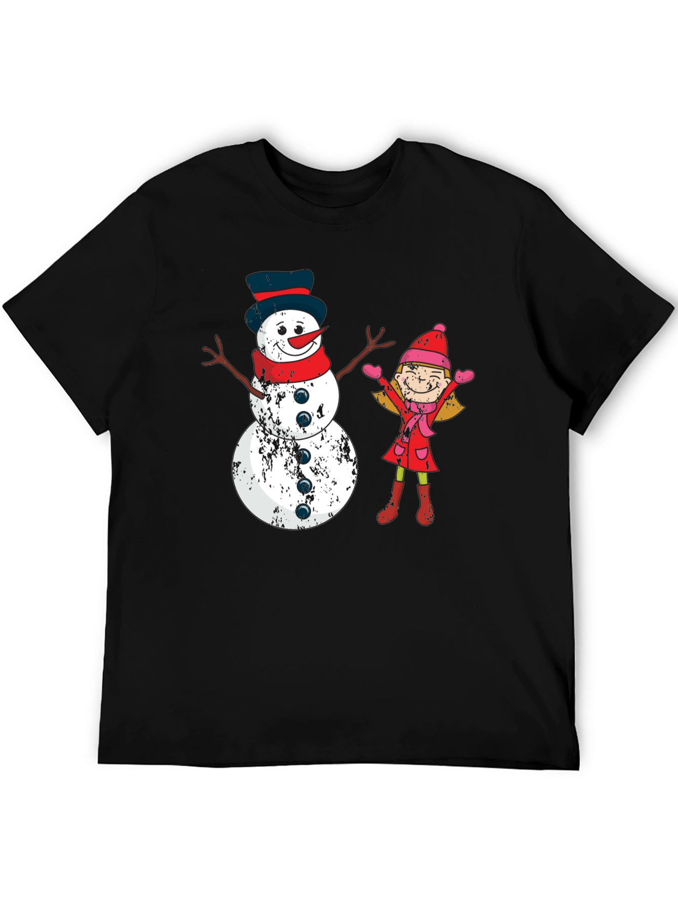 Festive Snowman and Girl Graphic Tee