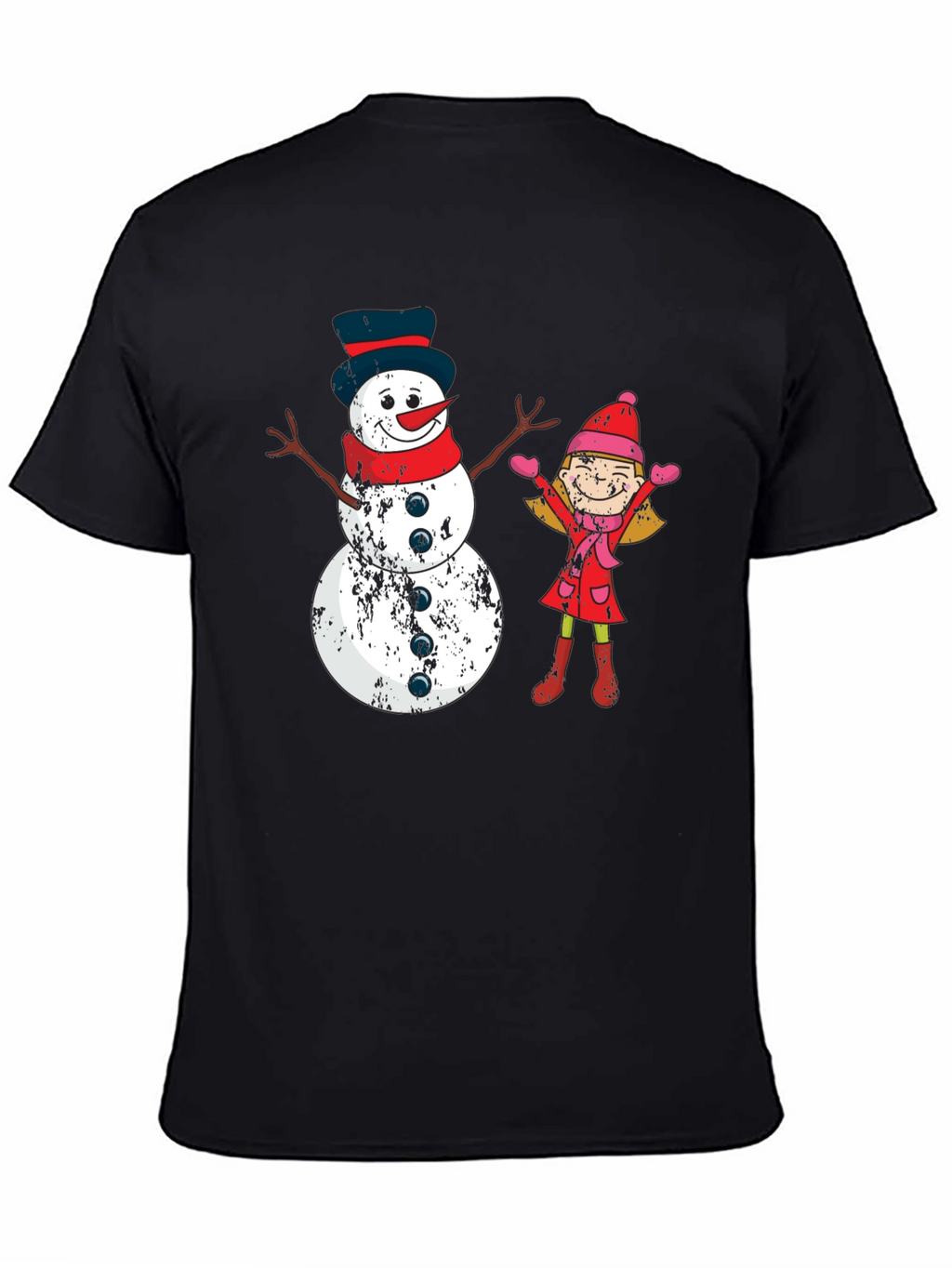 Festive Snowman and Girl Graphic Tee