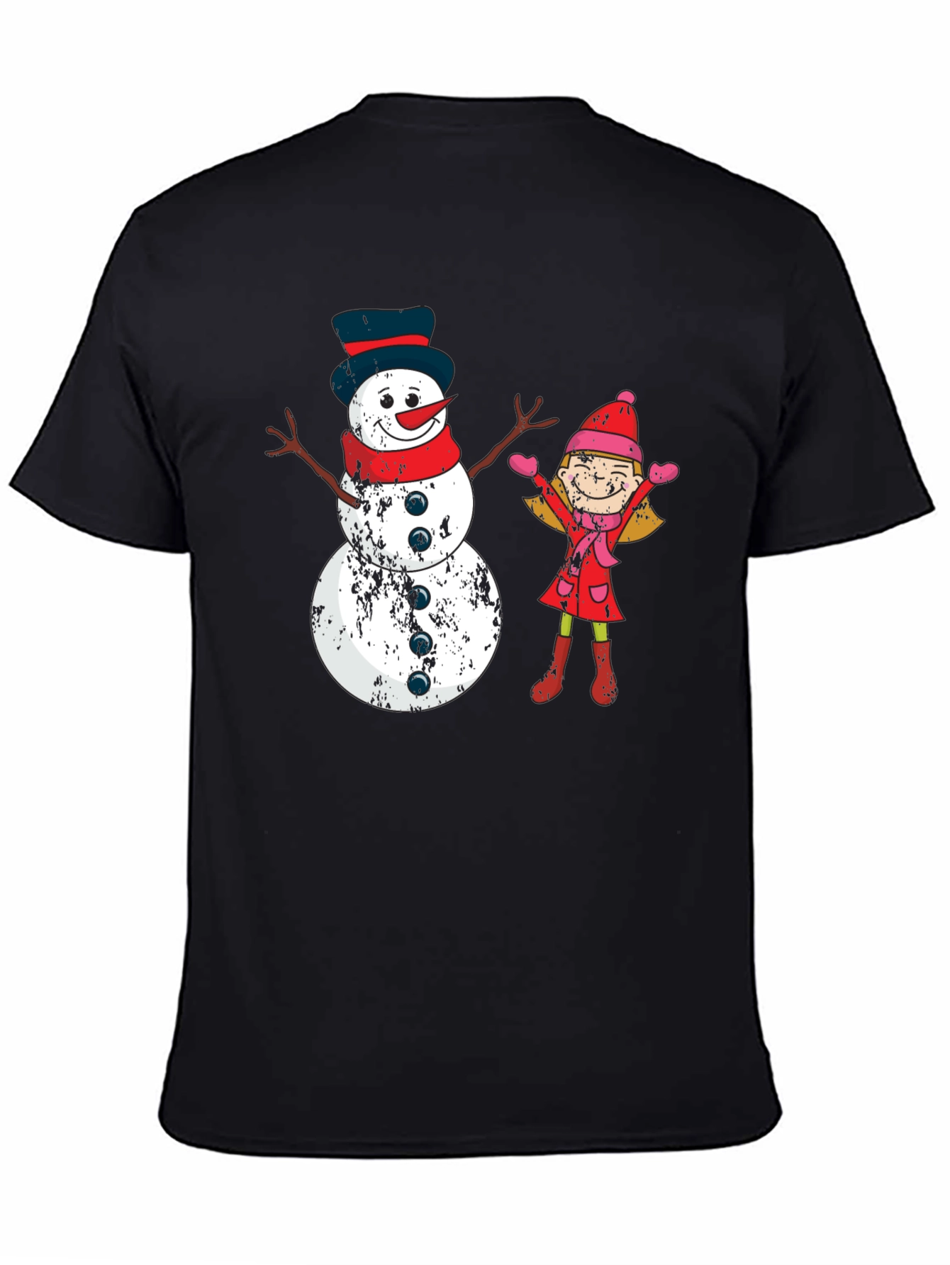 Festive Snowman and Girl Graphic Tee