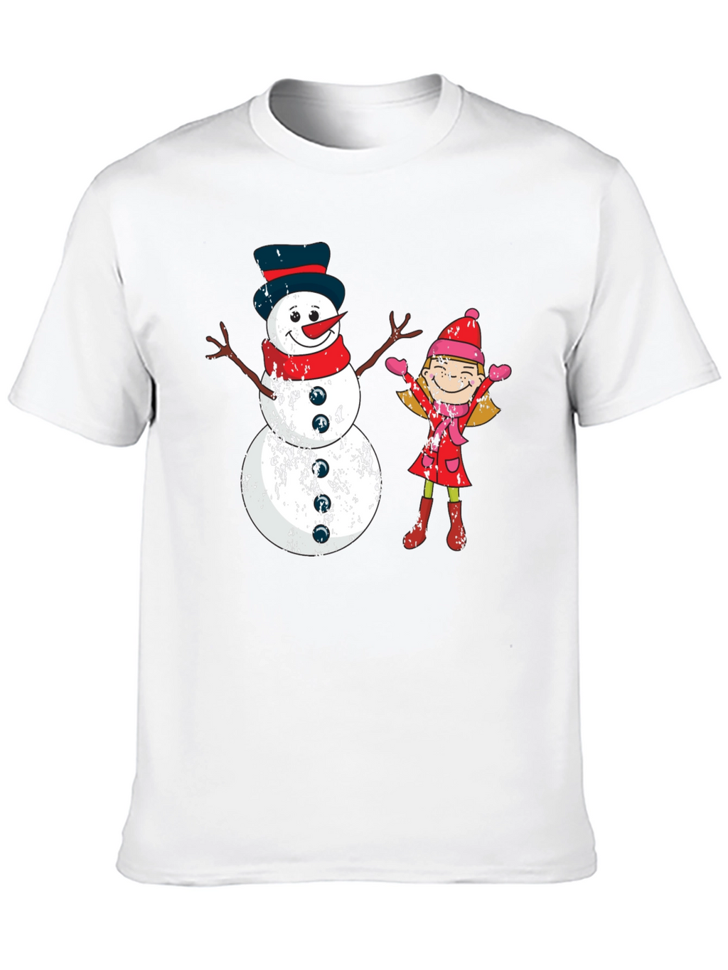 Festive Snowman and Girl Graphic Tee