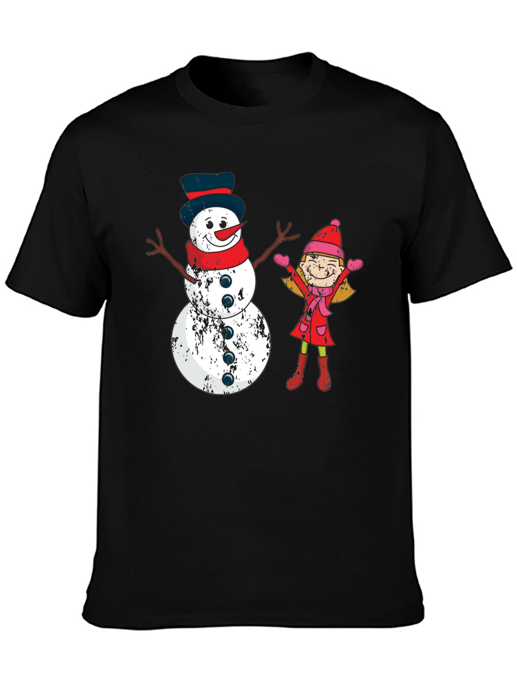 Festive Snowman and Girl Graphic Tee