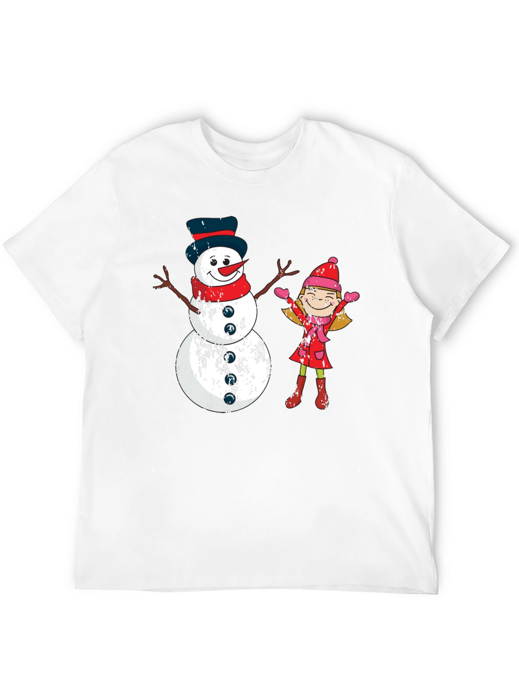 Festive Snowman and Girl Graphic Tee