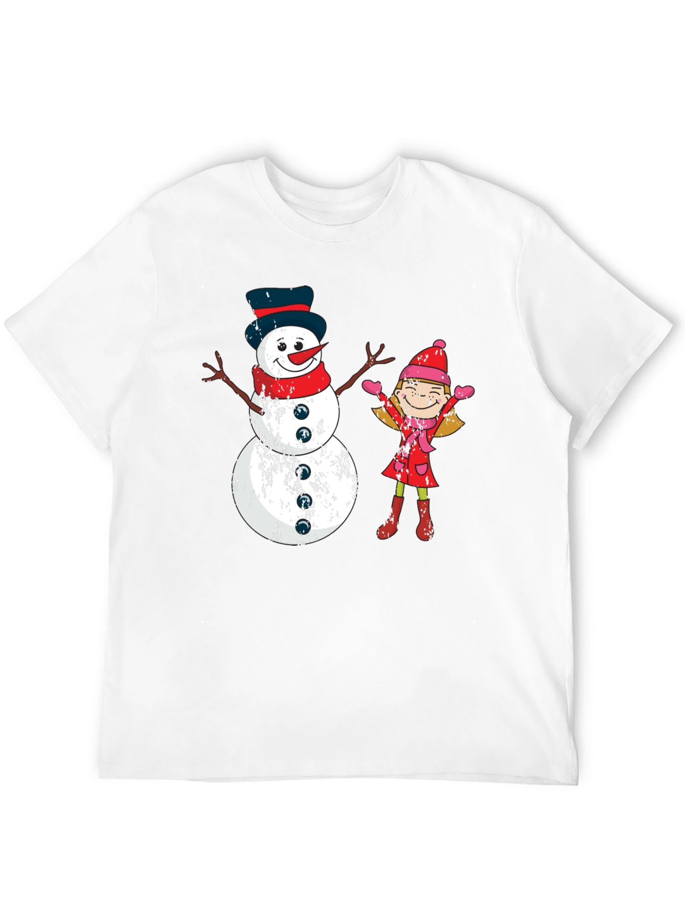 Festive Snowman and Girl Graphic Tee