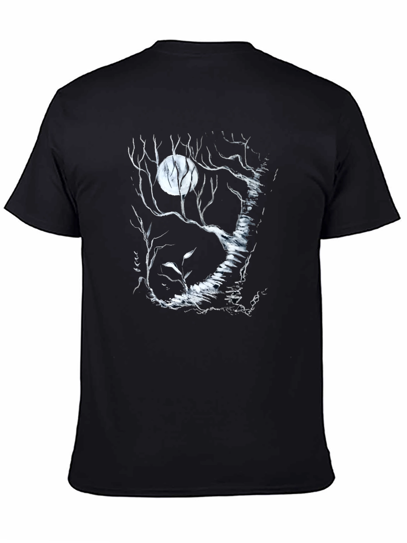 Moonlit Forest Graphic Tee - Black Cotton T-Shirt