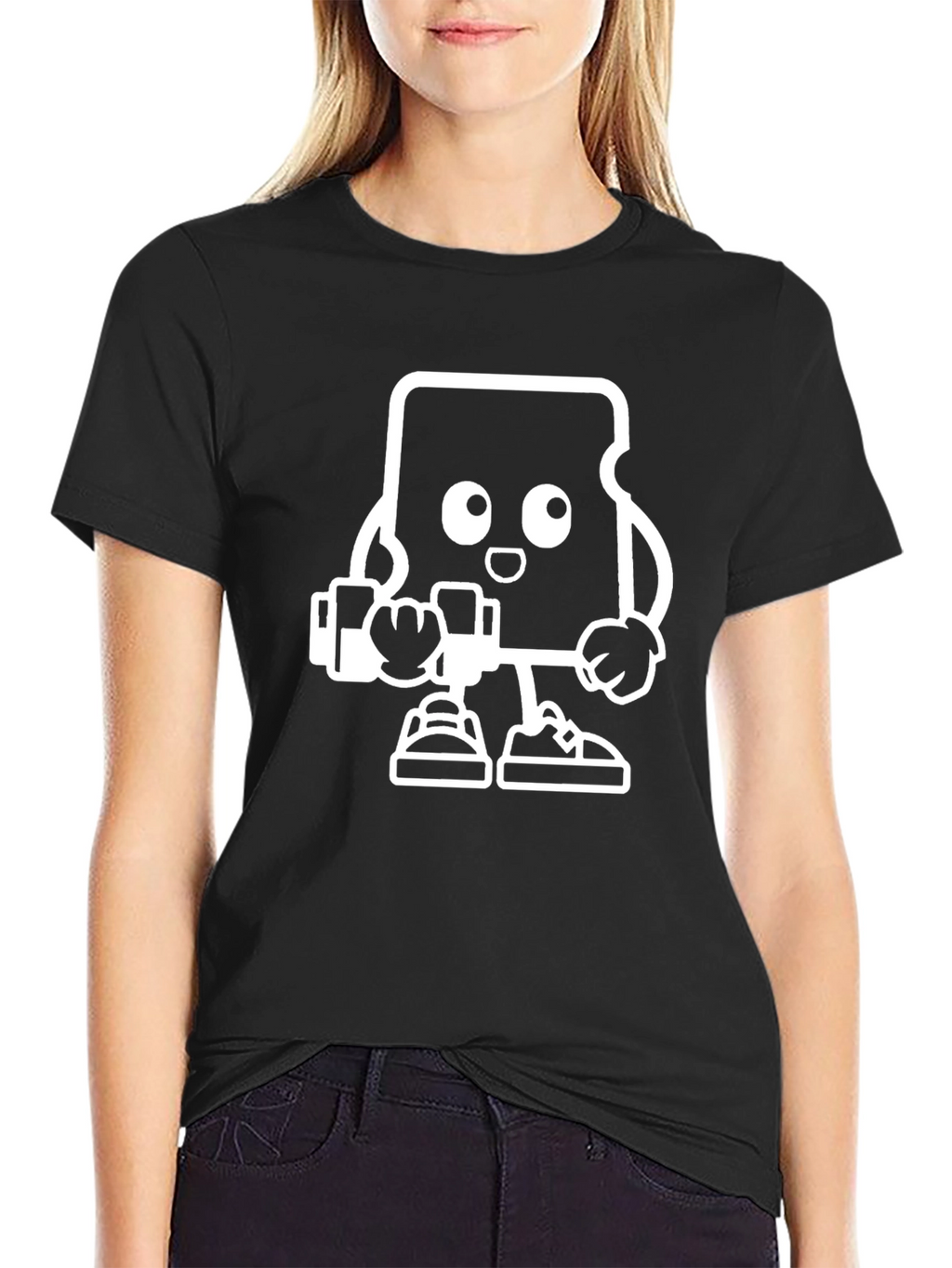Black T-Shirt with Cartoon SD Card Design