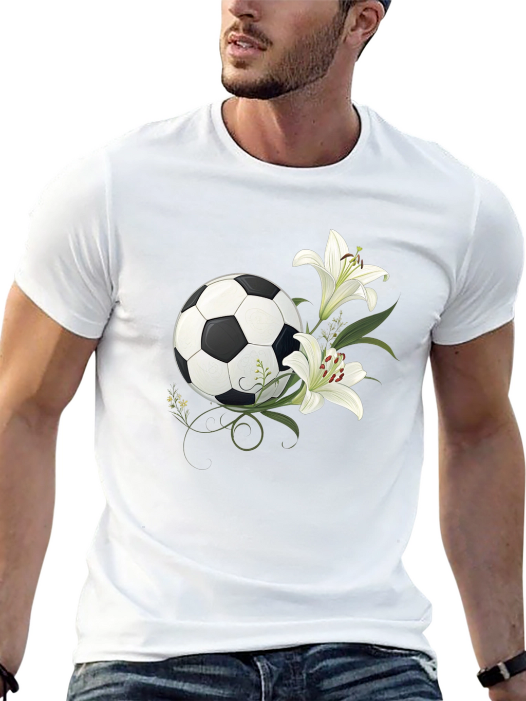 Soccer Ball and Lily Graphic Black T-Shirt