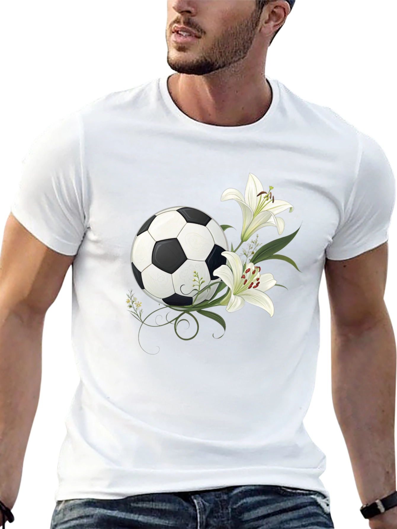 Soccer Ball and Lily Graphic Black T-Shirt