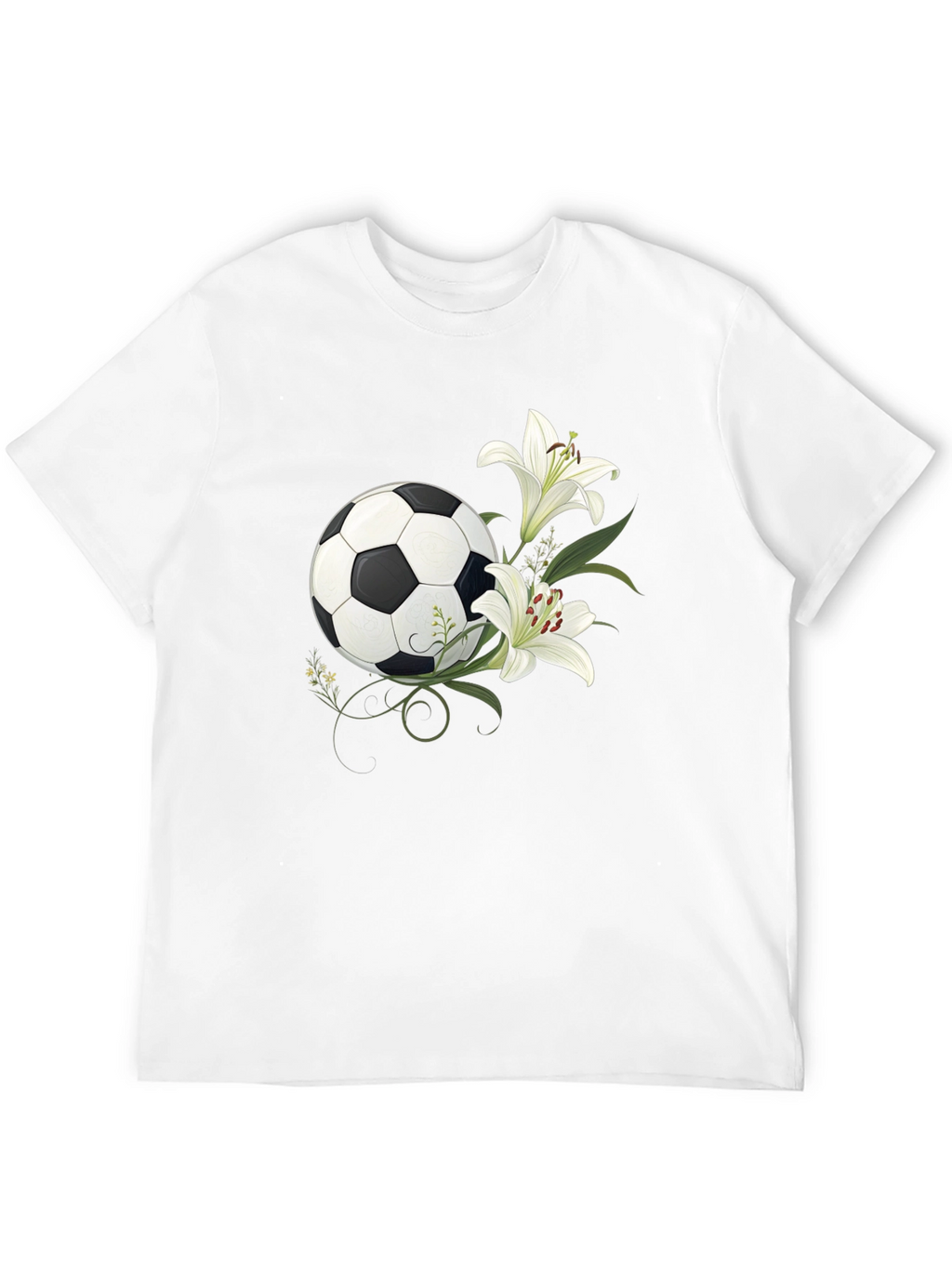 Soccer Ball and Lily Graphic Black T-Shirt