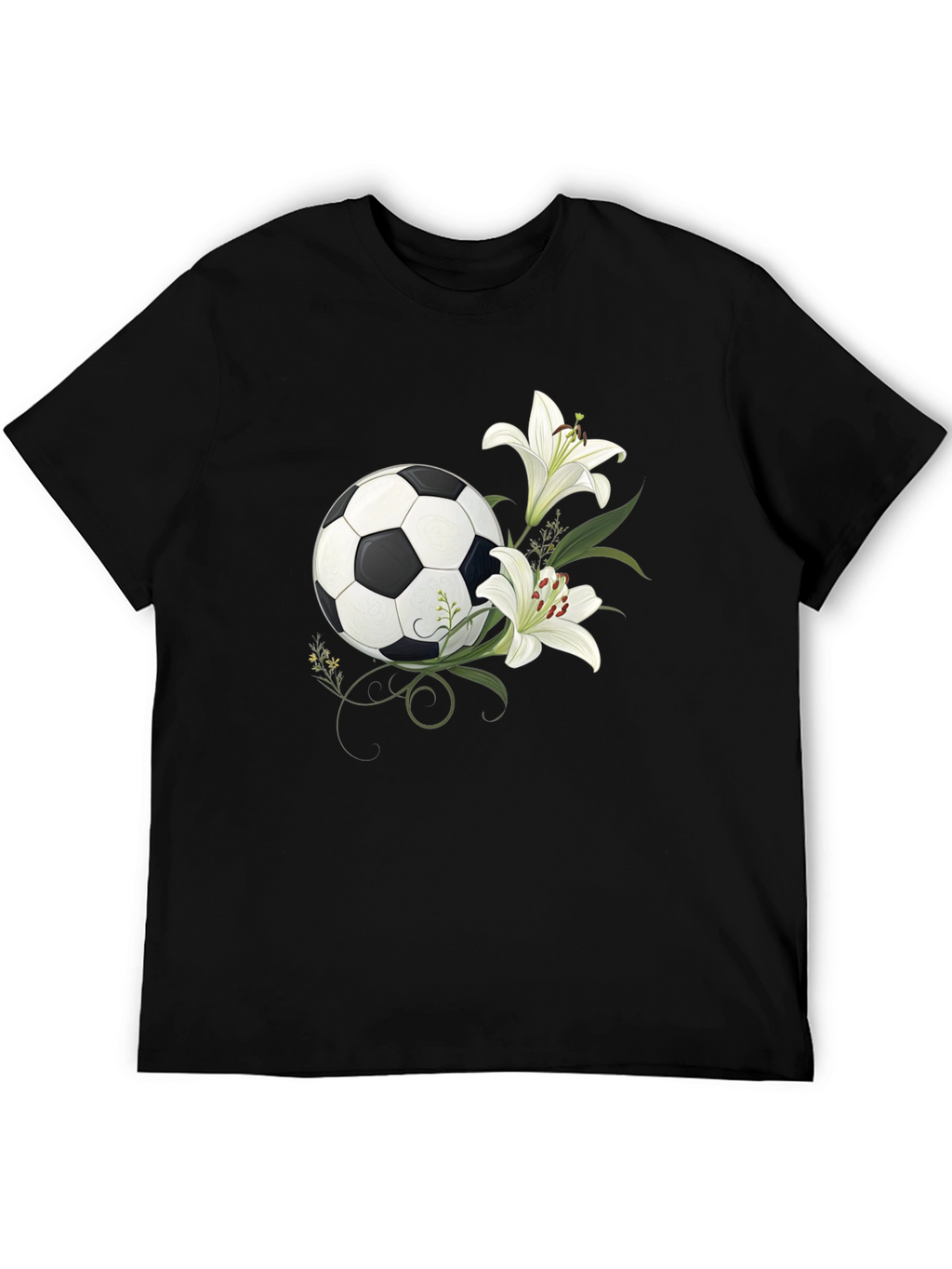 Soccer Ball and Lily Graphic Black T-Shirt
