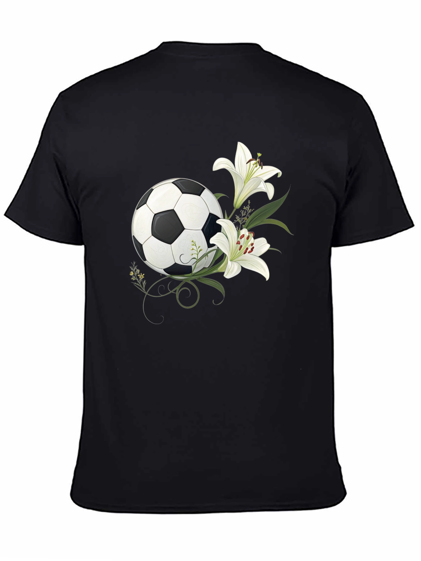 Soccer Ball and Lily Graphic Black T-Shirt