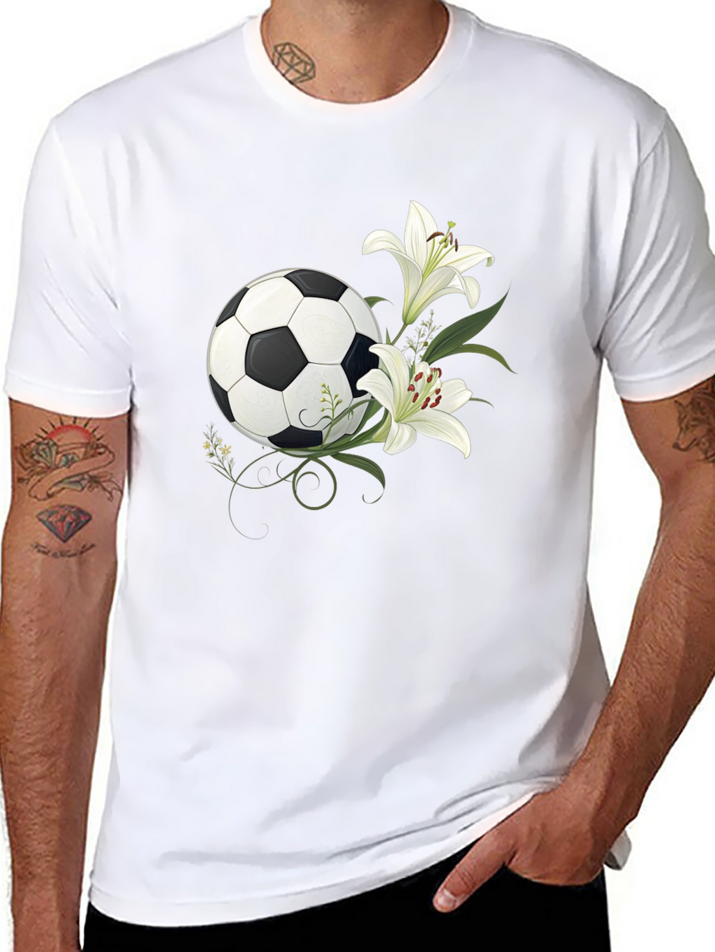 Soccer Ball and Lily Graphic Black T-Shirt
