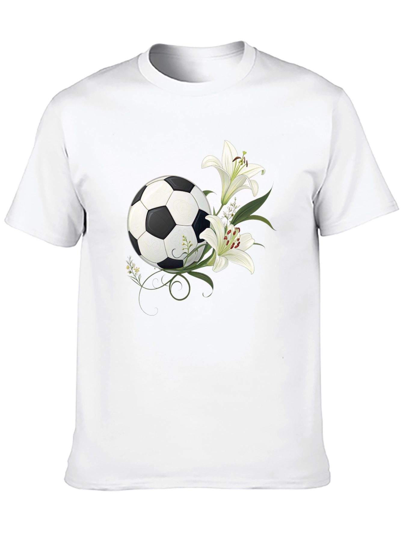 Soccer Ball and Lily Graphic Black T-Shirt