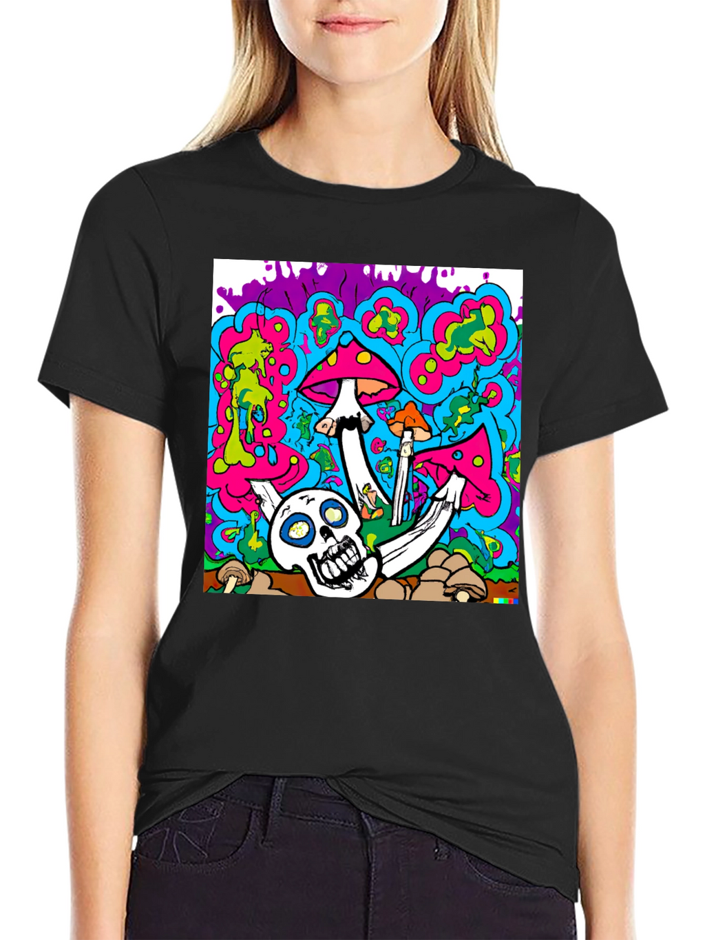 Psychedelic Skull & Mushroom Graphic T-Shirt