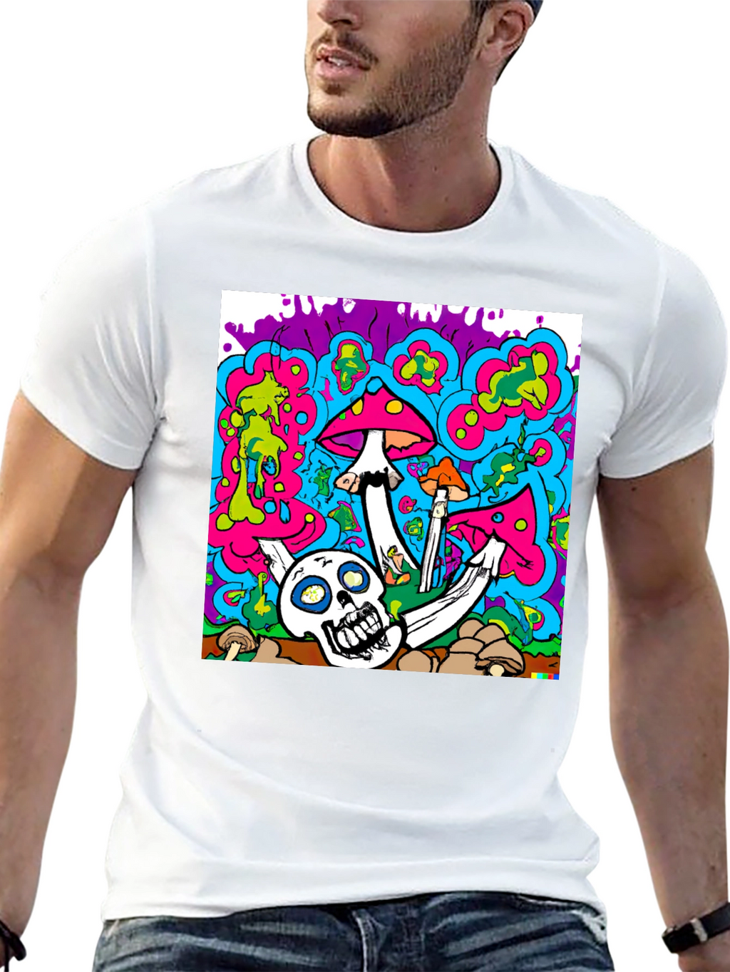 Psychedelic Skull & Mushroom Graphic T-Shirt